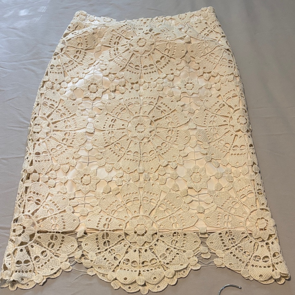 Lace Crochet Pencil Skirt in Cream
